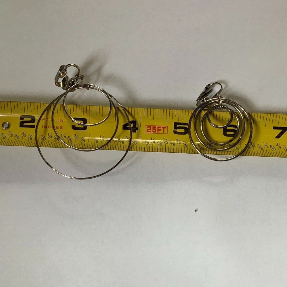 Two Pair Silver Toned Hoop Clip On Earrings - Picture 2 of 2